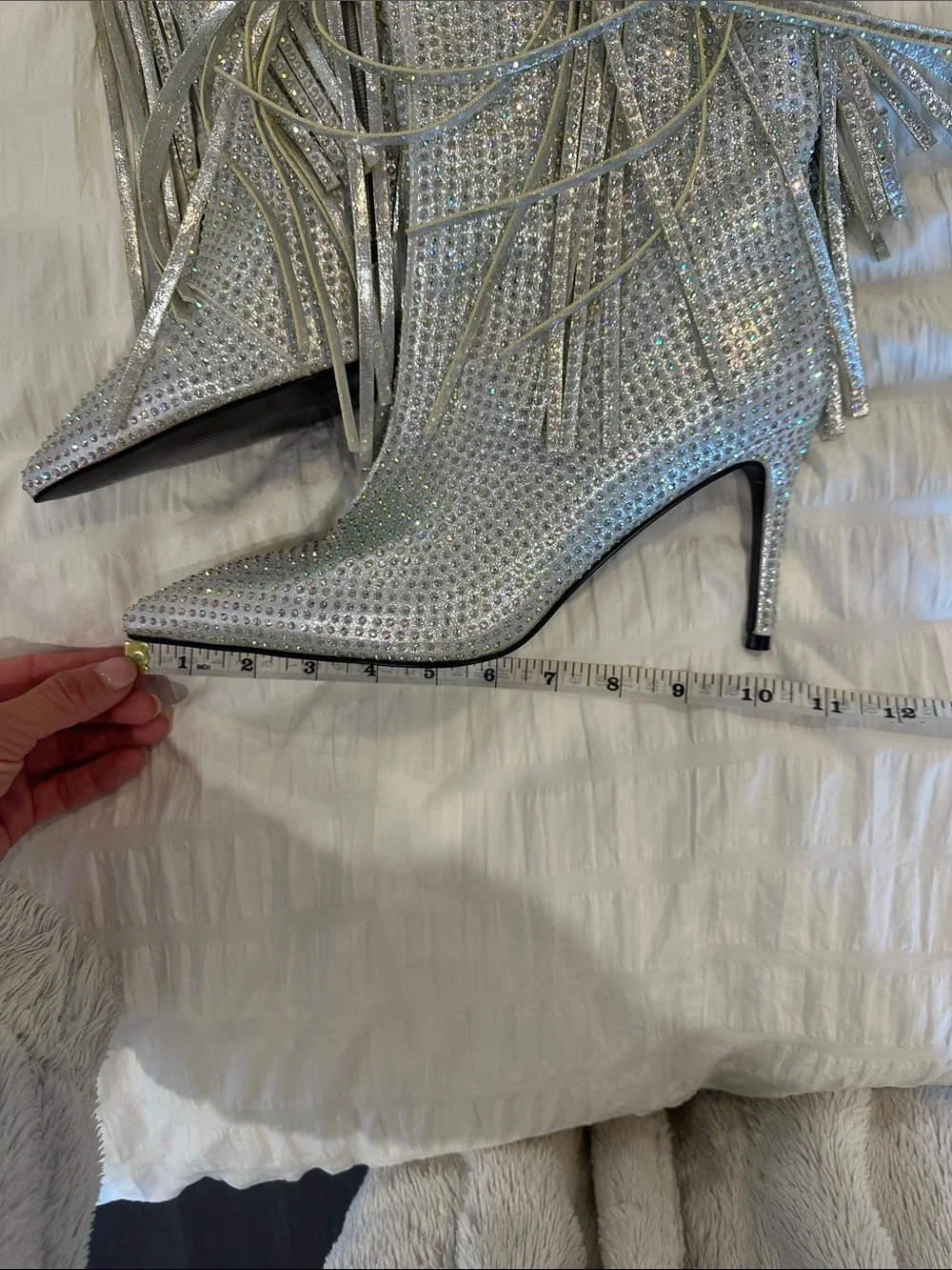 Silver Rhinestone Fringe high Stiletto Boots